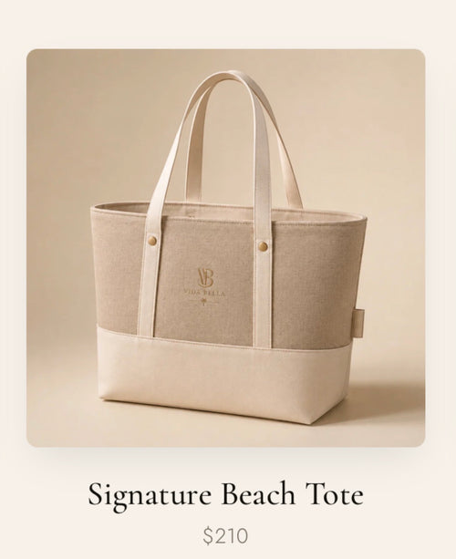 Signature Beach Tote in natural linen with gold VB monogram