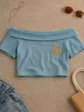 VB Off-Shoulder Top — Washed Ocean Blue