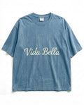 Vida Bella Script Tee — Washed Ocean Blue